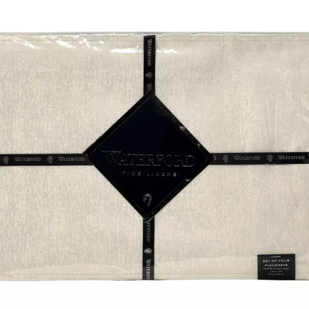 WATERFORD Set of FOUR 13" x 19" Holiday Designer Lunar Ivory Champagne Placemats
